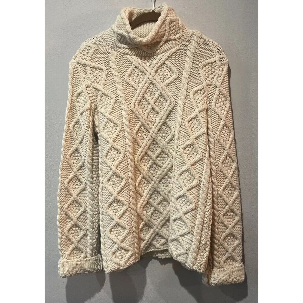 Paul James England Sweater Women’s Small Beige Cable Knit Pullover‎ Mock Neck